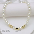 Detail showing pearl necklace with golden beads, 45cm length and 12mm diameter pearls - Three Red Beads Pearl Necklace (DN241215-A) / 45+5cm