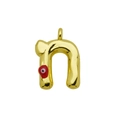 Detailed macro view of a gold-plated letter pendant with a red enamel evil eye accent - Letter N Pendant Only (Without Chain) (DN241212-N)