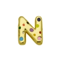 Detailed view of golden 3D balloon letter N pendant with colorful enamel polka dots - Letter N - Pendant Only (Without Chain) (DN241210-N)