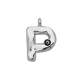 Detail van zilveren letter P hanger met onregelmatige textuur en boze oog detail - Letter P (DN241213-P) Hanger Zonder Ketting