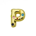 Detail of golden bubble letter P pendant with vibrant colorful enamel polka dots finish - Letter P - Pendant Only (Without Chain) (DN241210-P)