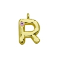 Detail of gold letter R pendant with pink evil eye charm and polished metallic finish - Letter R Pendant Only (Without Chain) (DN241212-R)