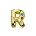 Macro shot of 3D golden bubble letter R pendant with colorful enamel polka dots detail - Letter R - Pendant Only (Without Chain) (DN241210-R)