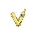 Close-up of golden letter V pendant with colorful evil eye charm and polished finish - Letter V Pendant Only (Without Chain) (DN241212-V)