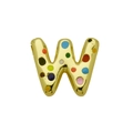Macro shot of 3D golden bubble letter W pendant with colorful enamel polka dots detail - Letter W - Pendant Only (Without Chain) (DN241210-W)