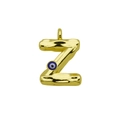 Macro detail of gold irregular letter Z pendant with a blue evil eye bead accent - Letter Z Pendant Only (Without Chain) (DN241212-Z)