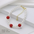 Fashion bead bracelet with white imitation pearls and large red beads with lobster clasp - Red Bead Gold Hollow Bracelet (DN241215-F)