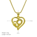 Detail showing gold heart mama necklace with size specs 23mm by 18mm and crystals - Mother and Child Art Overlapping Double Heart Style (DN250211-C) Pendant Only (Without Chain)