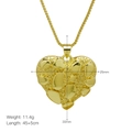 Vista detallada del colgante de corazón dorado con textura granulada, medidas y peso - Textura de Pepita de Corazón Grande Dorado (DN250212-A)