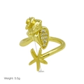 Detailed view of ocean theme gold ring with shell and starfish pavé zircon accents - Starfish and Shell Style (DR250301-C)