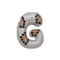Macro shot of silver letter G pendant featuring micro-paved clear and orange zircons - Letter G Pendant Only (Without Chain) (DN250302-G)