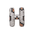 Macro view of crystal encrusted silver letter H pendant with orange and black zircon stones - Letter H Pendant Only (Without Chain) (DN250302-H)