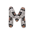 Macro detail of alphabet M pendant with micro-paved white, black and orange zircons - Letter M Pendant Only (Without Chain) (DN250302-M)