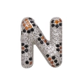 Macro shot of silver letter N pendant set with clear, black and orange zircons - Letter N Pendant Only (Without Chain) (DN250302-N)