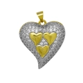 Dettaglio del ciondolo a cuore bicolore con pavé di zirconi e mini cuori d'oro - Stile Triplo Cuore (Solo Ciondolo (Senza Catena))