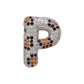 Macro view of a 26 bubble letter P pendant encrusted with black and orange cubic zirconia - Letter P Pendant Only (Without Chain) (DN250302-P)