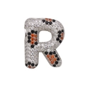 Macro detail of alphabet R pendant featuring vibrant silver, black and orange zircon stones - Letter R Pendant Only (Without Chain) (DN250302-R)