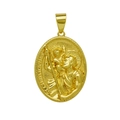 Makroaufnahme von 18k vergoldetem St. Christopher Relief auf ovalem Münzanhänger - Heiliger Christophorus Anhänger (Ohne Kette) (DN250308-B)