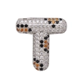 Macro detail of letter T pendant with silver metal and multi-color zircon pavé setting - Letter T Pendant Only (Without Chain) (DN250302-T)