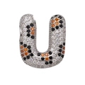 Macro detail of alphabet U pendant with silver pavé black, white and orange zirconias - Letter U Pendant Only (Without Chain) (DN250302-U)