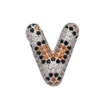 Detailed macro view of letter V bubble pendant with orange and black zircon leopard print - Letter V Pendant Only (Without Chain) (DN250302-V)