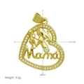 Detail of gold heart pendant with Mama text and cubic zirconia, 21x29mm size - Mother Hugging Baby Style (DN250313-F) (Pendant Only (Without Chain))