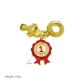 Colgante de trofeo dorado con medalla de esmalte rojo y circonitas para pulseras - Colgante Medalla N°1 Solo (Sin Cadena) / DB250507-A