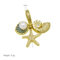 Detail showing 30mm ocean theme charms with golden starfish, seashell, and pearl - Shell Conch Starfish Set (DB250509-A) / Pendant Only (Without Chain)