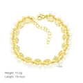 Detail of gold cherry bracelet with pearls, cubic zirconia leaves and sizing specifications - Pearl Cherry Style (DB250503-G)