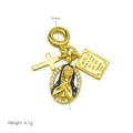 Detalle de dijes religiosos dorados con María en esmalte azul y una pequeña cruz de oro - Colgante Virgen María Cruz Tableta Solo (Sin Cadena) / DB250507-D