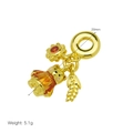 Detail of gold charms including orange enamel bear and wheat spike, 29mm length - Bear Flower Ear of Wheat Pendant Only (Without Chain) / DB250507-E