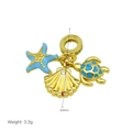 Detailed view of ocean theme starfish and turtle charms with blue enamel and gold finish - Marine Starfish Turtle Shell Style (DB250514-A)