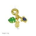 Detail of 28mm gold-plated pendants with turtle, pineapple, and green enamel leaf charms - Tropical Monstera Pineapple Turtle Style (DB250514-F)