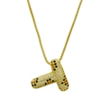 Goldene Ballon-T-Buchstaben-Halskette mit Leopard-Muster Zirkonia-Inlay - Buchstabe T (Nur Anhänger (Ohne Kette))