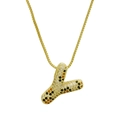 Goldene Halskette mit Y-Buchstaben-Anhänger, bunten Zirkonia und eleganter Box-Kette - Buchstabe Y (Nur Anhänger (Ohne Kette))