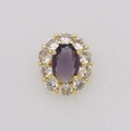 Macro detail of vintage floral pendant with oval purple gemstone and 18k gold plating - February (Pendant Only (Without Chain))