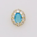 Detail of 18k gold pendant with blue oval birthstone and white halo crystal setting - March (Pendant Only (Without Chain))