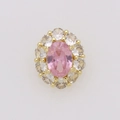 Dettaglio pendente con pietra rosa ovale e alone di diamanti su base in oro 18k - Novembre (Solo Ciondolo (Senza Catena))
