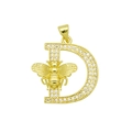 Detailed view of gold-plated letter D pendant with micro-pave zircons and small honeybee - Letter D Style (DN250616-D) (Pendant Only (Without Chain))