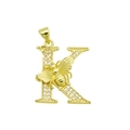 Makro-Detail des goldenen Buchstabens K Anhänger mit Zirkonia-Steinen und kleiner Biene - Buchstabe K Stil (DN250616-K) (Anhänger Ohne Kette)