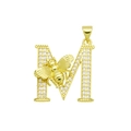 Makro-Detail von 18k vergoldetem Buchstaben M Anhänger mit Zirkonia und Biene - Buchstabe M Stil (DN250616-M) (Anhänger Ohne Kette)