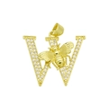 Detailansicht des 18K Goldbuchstabe W Anhängers mit Zirkonia-Besatz und kleiner Biene - Buchstabe W Stil (DN250616-W) (Anhänger Ohne Kette)