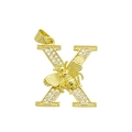Detailaufnahme des 18k vergoldeten Buchstabens X Anhängers mit Zirkonia und kleiner Biene - Buchstabe X Stil (DN250616-X) (Anhänger Ohne Kette)