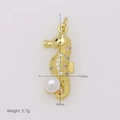 Detailed view of 18K gold seahorse pendant with pearls, crystals and size dimensions - Pave Seahorse (DN250708-F)