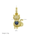 Detail view of 18K gold plated cat pendant with blue heart stone and white zirconia - Cat - Blue Heart Gemstone - Pendant Only (Without Chain)