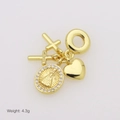 Detail of a 4.3g gold charm pendant with cross, heart, and zircon-studded medallion - Religious Medal Combo Style (DB250703-A)