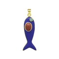 Vue détaillée d'un pendentif en forme de poisson en émail bleu avec finitions dorées - Bleu Royal - Style Goldstone (Pendant Uniquement (Sans Chaîne))