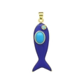 Détail d'un pendentif poisson en émail bleu avec turquoise incrustée et plaqué or - Bleu Royal - Style Turquoise (Pendant Uniquement (Sans Chaîne))