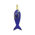 Détail du pendentif poisson avec émail bleu, oeil turquoise et pierre lapis-lazuli - Bleu Royal - Style Lapis-Lazuli (Pendant Uniquement (Sans Chaîne))