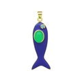 Detail eines Fisch-Anhängers mit blauem Email, Goldrahmen und grünem Achat-Edelstein - Königsblau - Grüner Achat-Stil (Pendant Only (Ohne Kette))